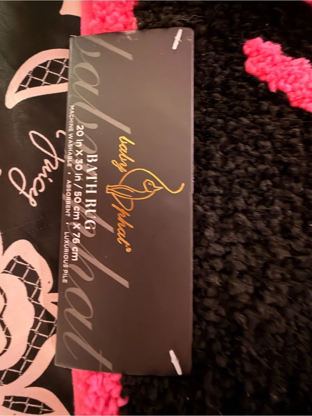 Baby Phat Black and Hot Pink Plush Bath Mat with Cat Logo